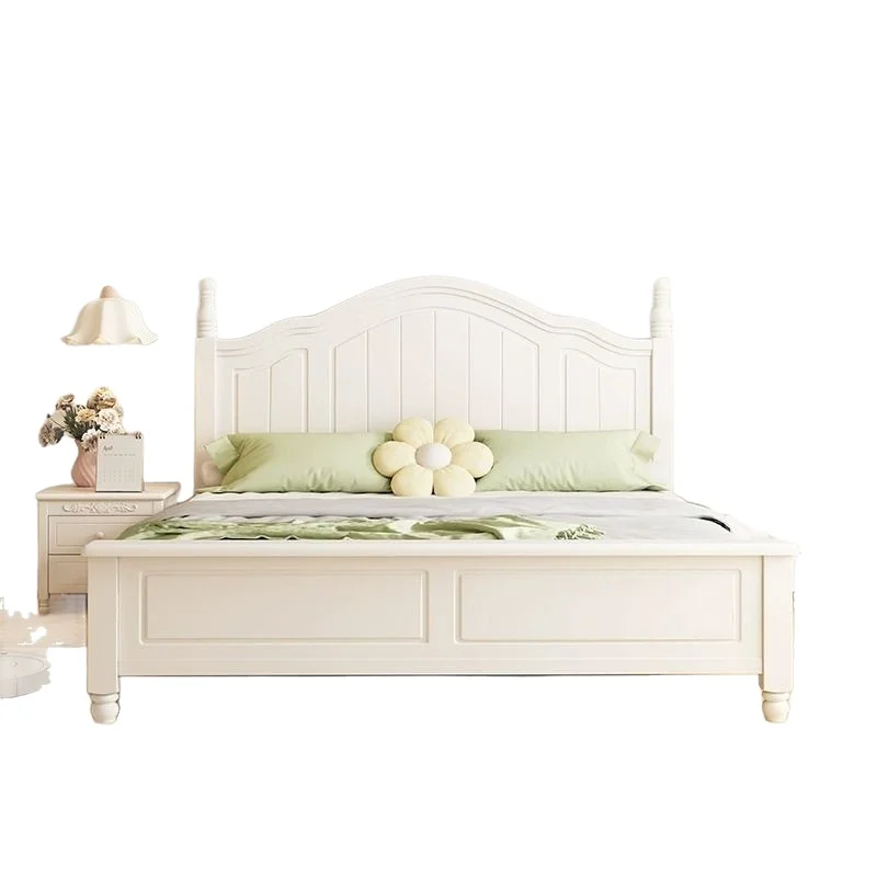 

Cream wind solid wood Nordic white modern simple 1.8 double master bedroom 1.5 single bed storage wedding bed
