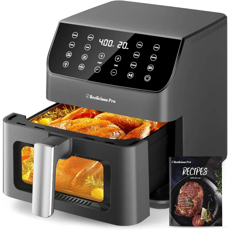 

Beelicious® 5.8QT Large Air Fryer, 12-in-1 Digital Airfryer with Clear Window, 40+ Recipes, Flavor-Lock Tech, Shake Reminder