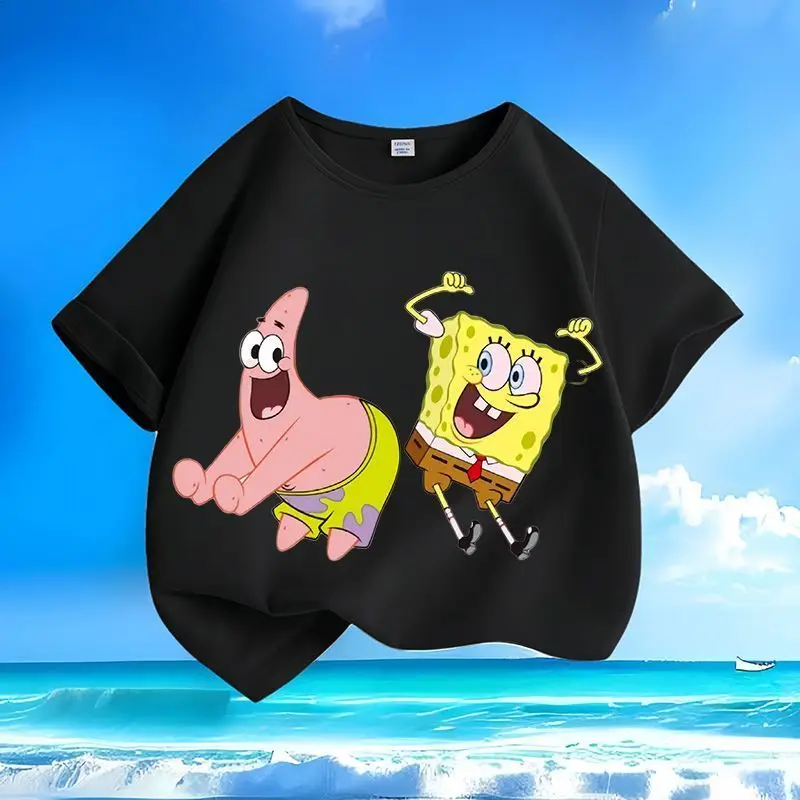 Classic SpongeBob SquarePants Cartoon New Men's and Women's Middle Aged Children's T-Shirts Cotton Loose Versatile Top
