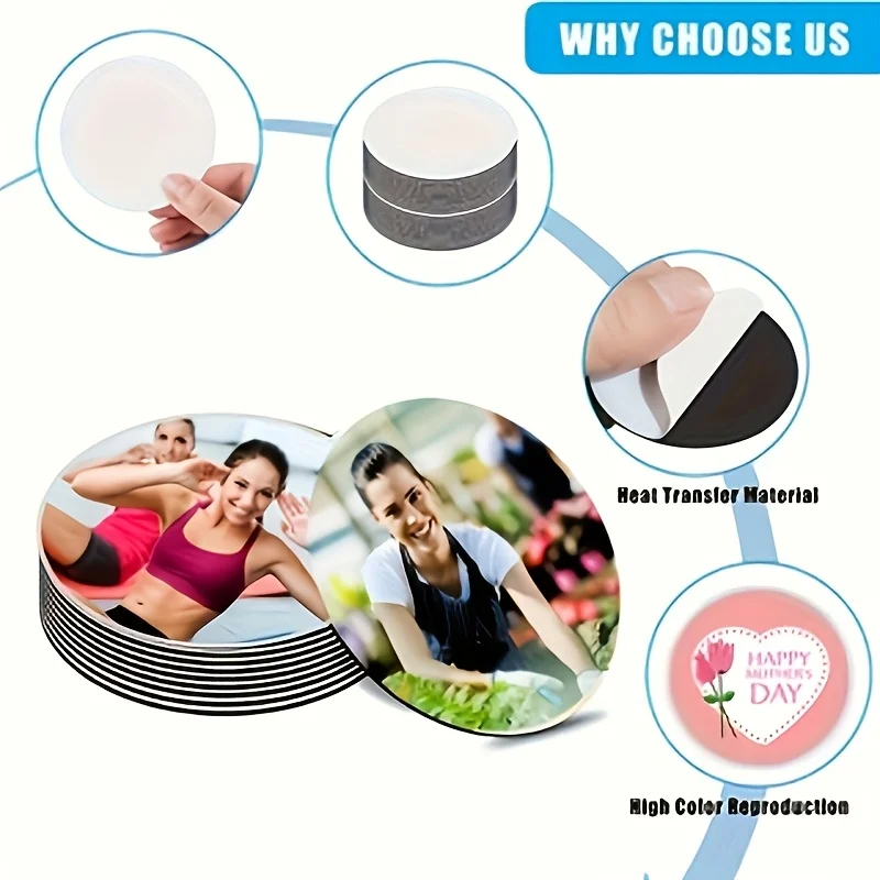 12 Sublimation Blank Refrigerator Magnets, Suitable for Home Kitchen Refrigerator, Microwave, Wall, or Door Decoration, or Office Calendar. 12 Sublimation Printing Blank Round Refrigerator Magnets
