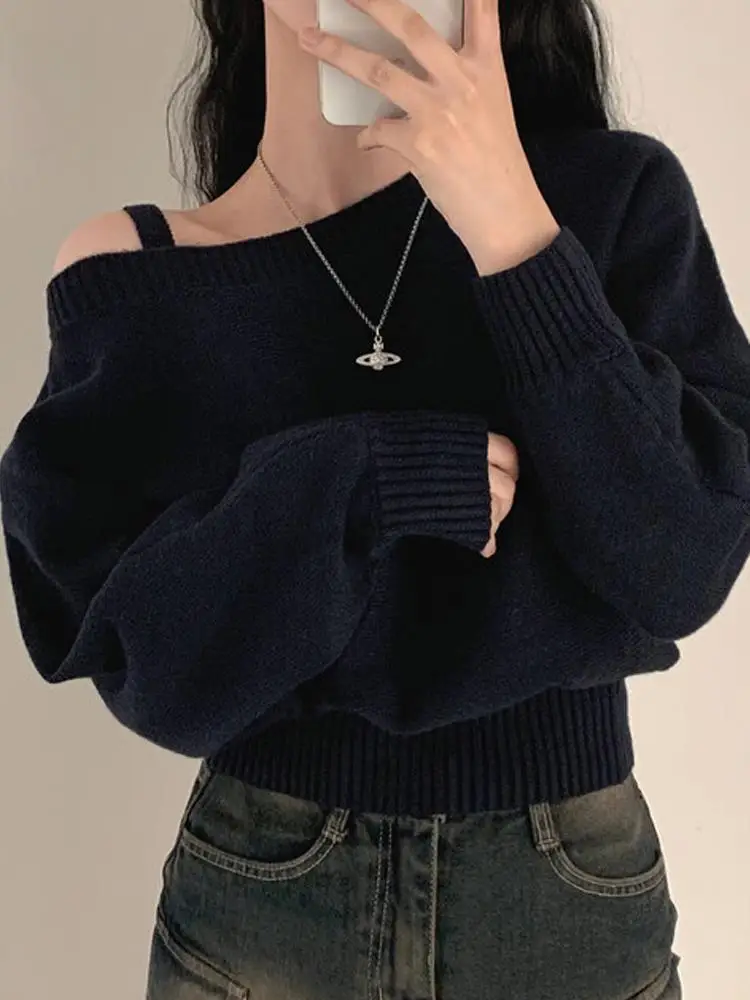 

Korean Sle ort Knitted Sweater Women's Faion oulder Bared Design Base Layer Top for Autumn Season Warmth Heating Func...