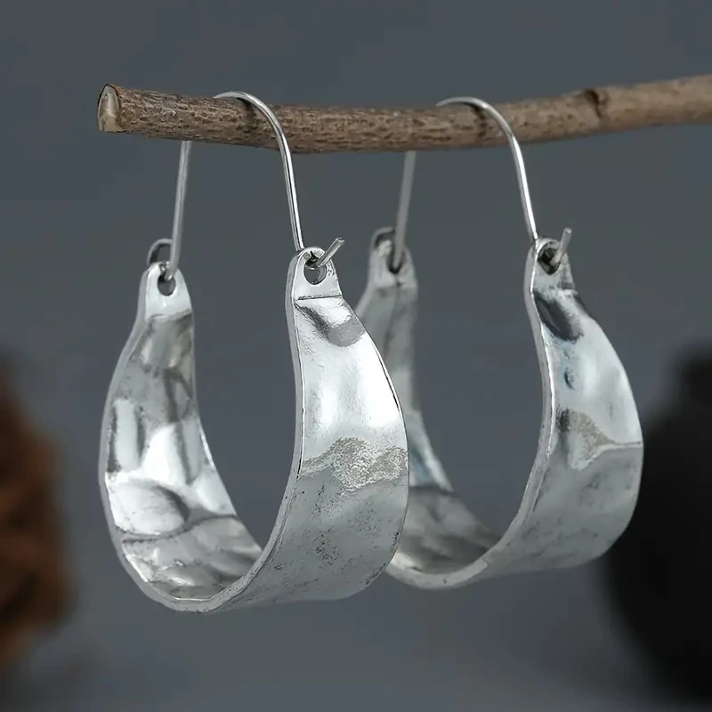 Retro Exaggerated Large Earrings, Silver Color Hoop Earrings Bohemian Jewelry