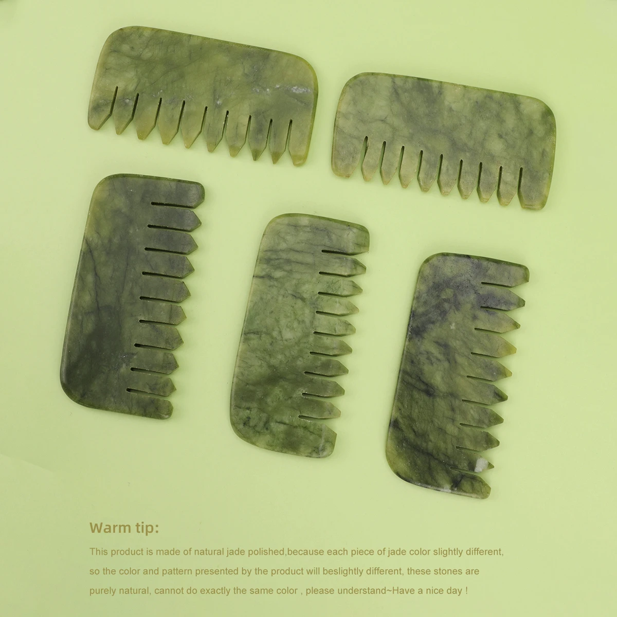 1pc Natural Jade Massage Comb Head Meridian Scalp Comb Face Eye Shoulder Neck Scraping Body Relax Anti-static Wide Tooth Comb