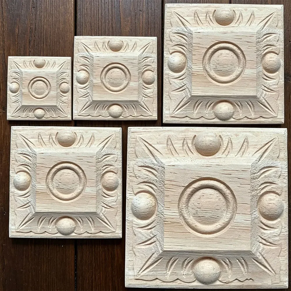 10PC 4/5/6/8/10cm Frame Door Cabinet Decorative Figurines Wood Appliques Furniture Unpainted Carved Corner Onlay Home Decoration