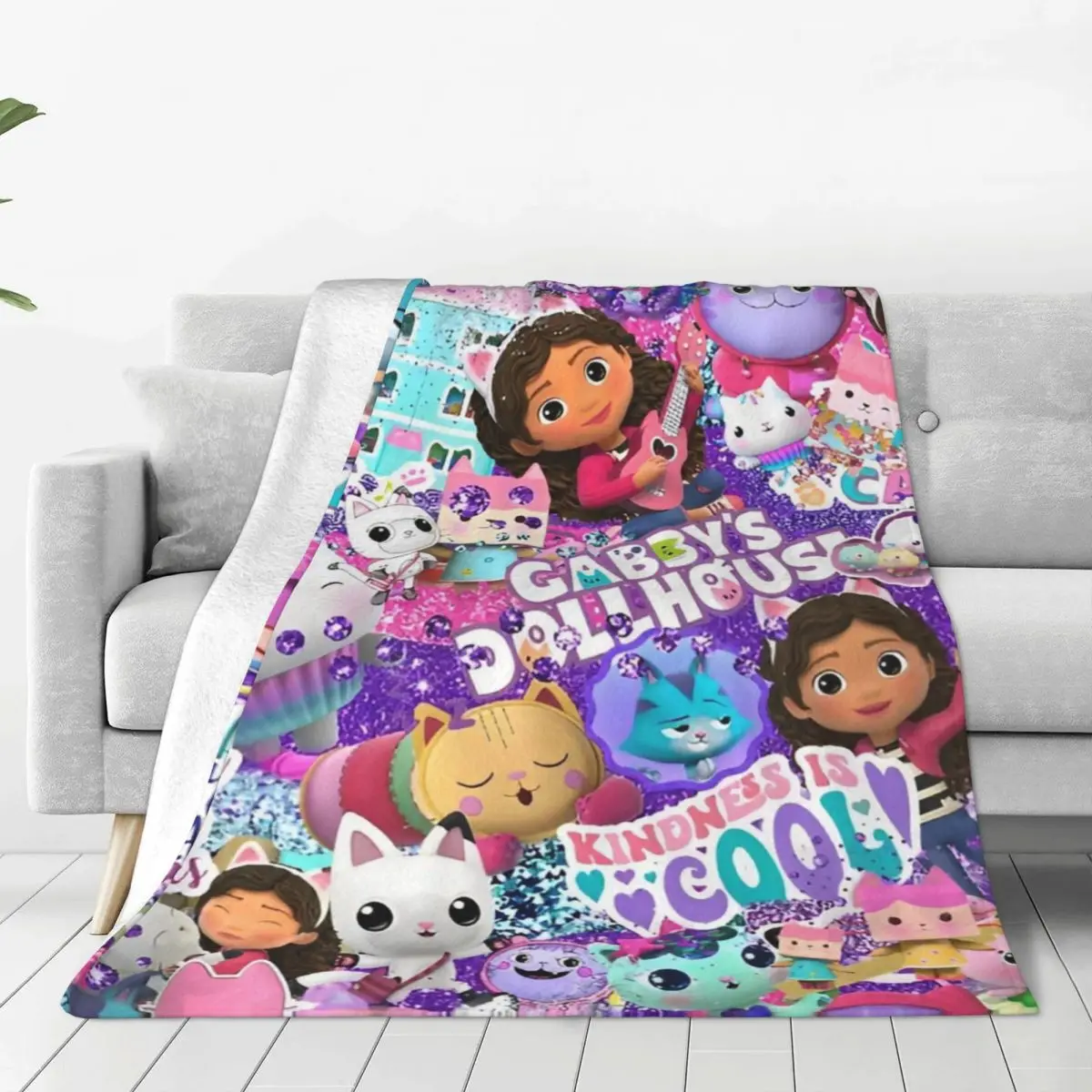 Gabbys Cartoon Dollhouses Kawaii Blanket Cute Girls Plush Throw Blanket Bedding Couch Decoration Ultra-Soft Warm Bedspread