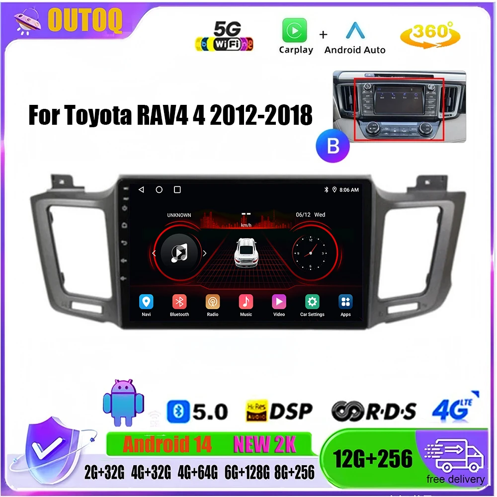 

Android 14 Car Radio for Toyota RAV4 RAV 4 2012 - 2018 Carplay Auto Qualcomm Stereo Multimedia Player BT GPS DSP 2 Din Head Unit