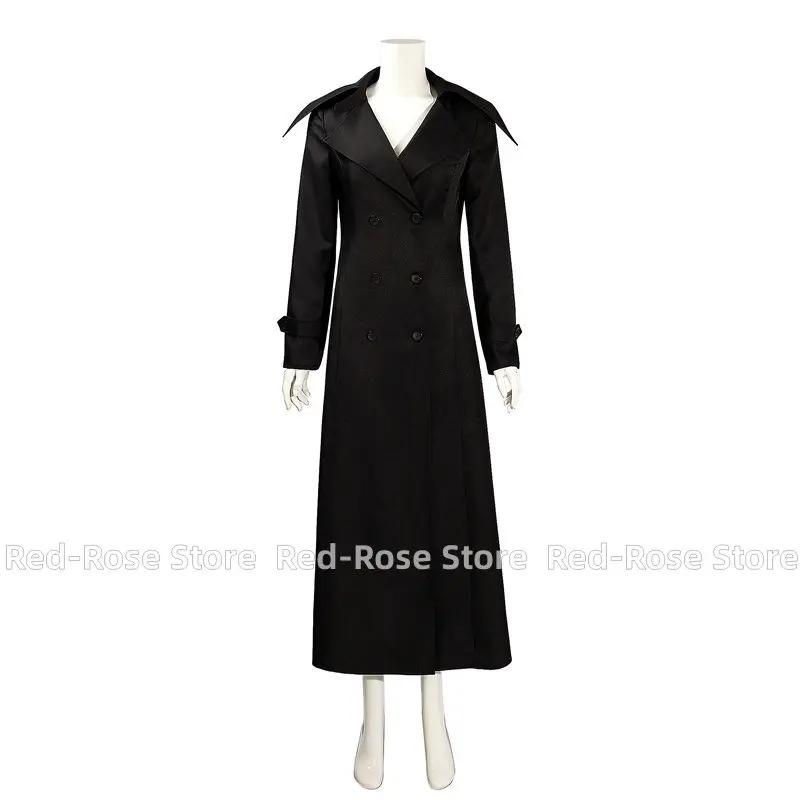 2023 New Wednesday Addams Cosplay Costume Adult Women Black Trench Coat Halloween Costume