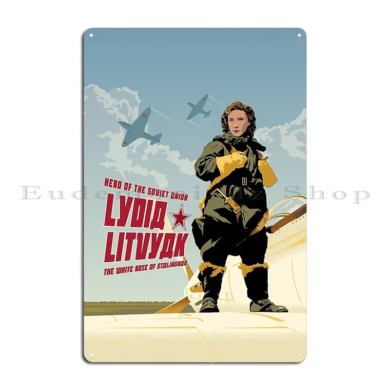 Lydia Litvyak Russian Fighter Pilot Metal Plaque Poster Living Room Create Cinema Garage Club Tin Sign Poster