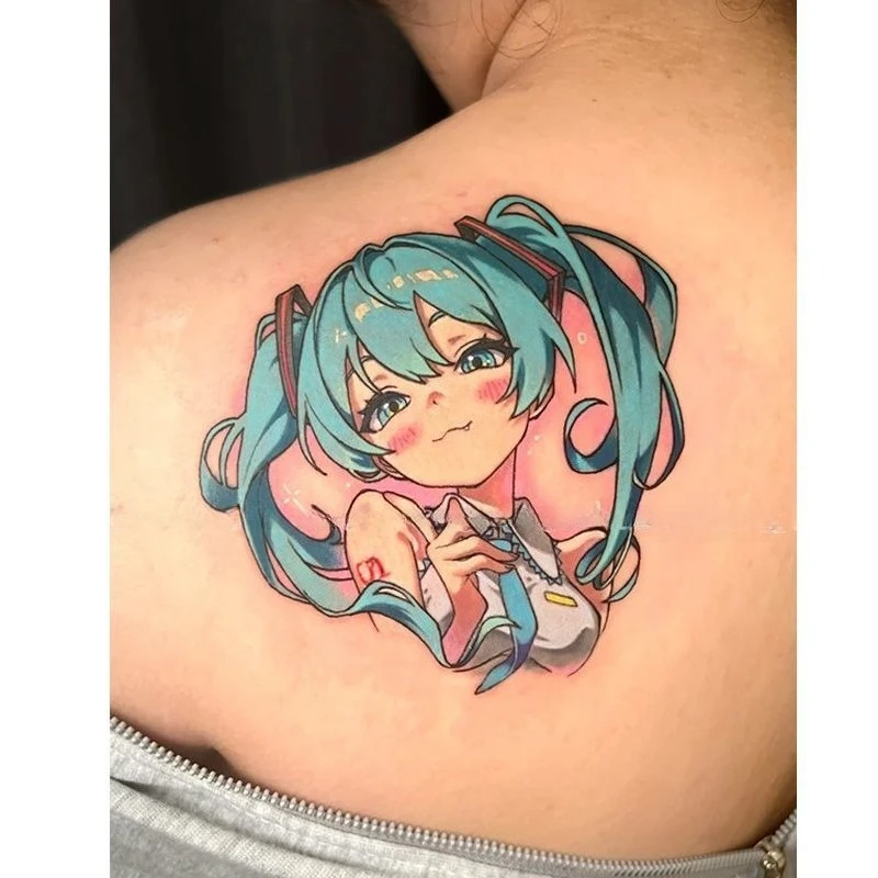

Kawaii Cartoon Twin-tailed Girl Temporary Tattoos Arm Waist Body Art Waterproof Long-Lasting Fake Tattoo Sticker for Women Men