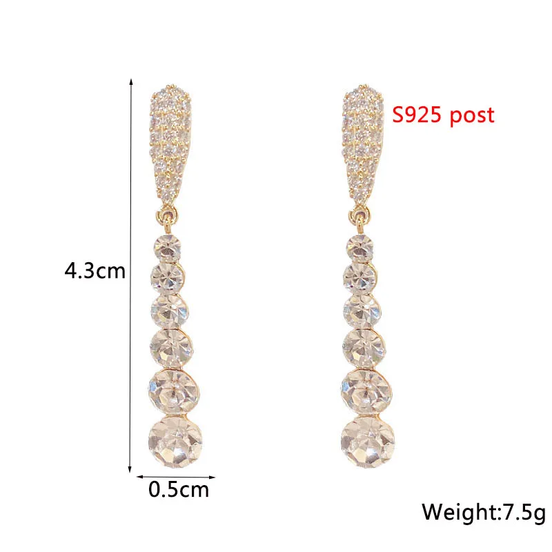 New Korean Long Hanging Earrings for Women Full Rhinestone Beads Grils Temperament Wedding Ear Jewelry pendientes mujer 2023