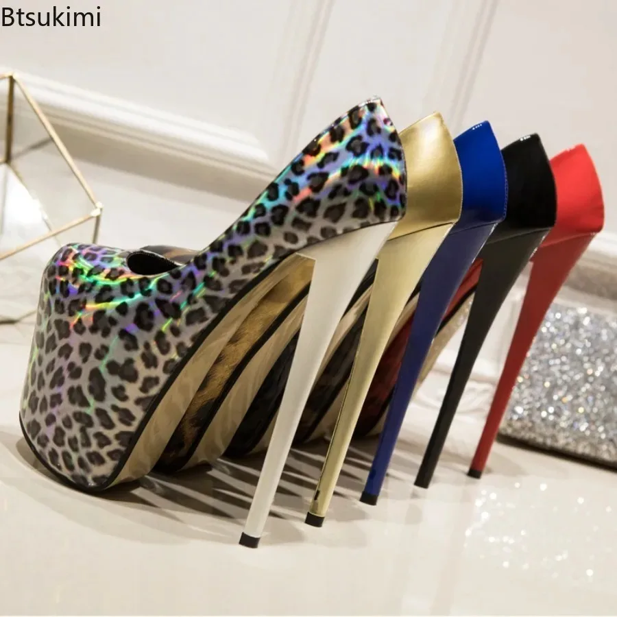 Women Sexy Stilettos 19cm Metal Thin High Heels Patent Leather Pumps Ladies Platform Round Toe Wedding Shoes Plus Size 34-50 - view 2
