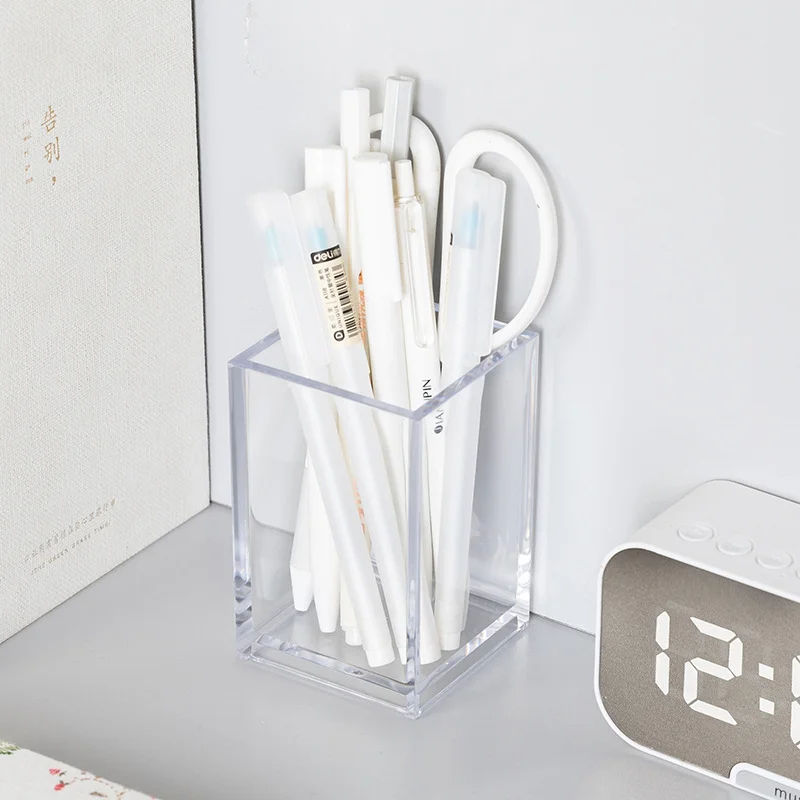 Clear Acrylic Pen Holder Desk Organizer Storage Box School Office Stationery Gift