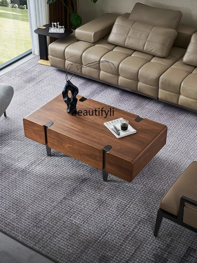 

Italian minimalist solid wood coffee table simple modern storage side table living room walnut tea tableG4567