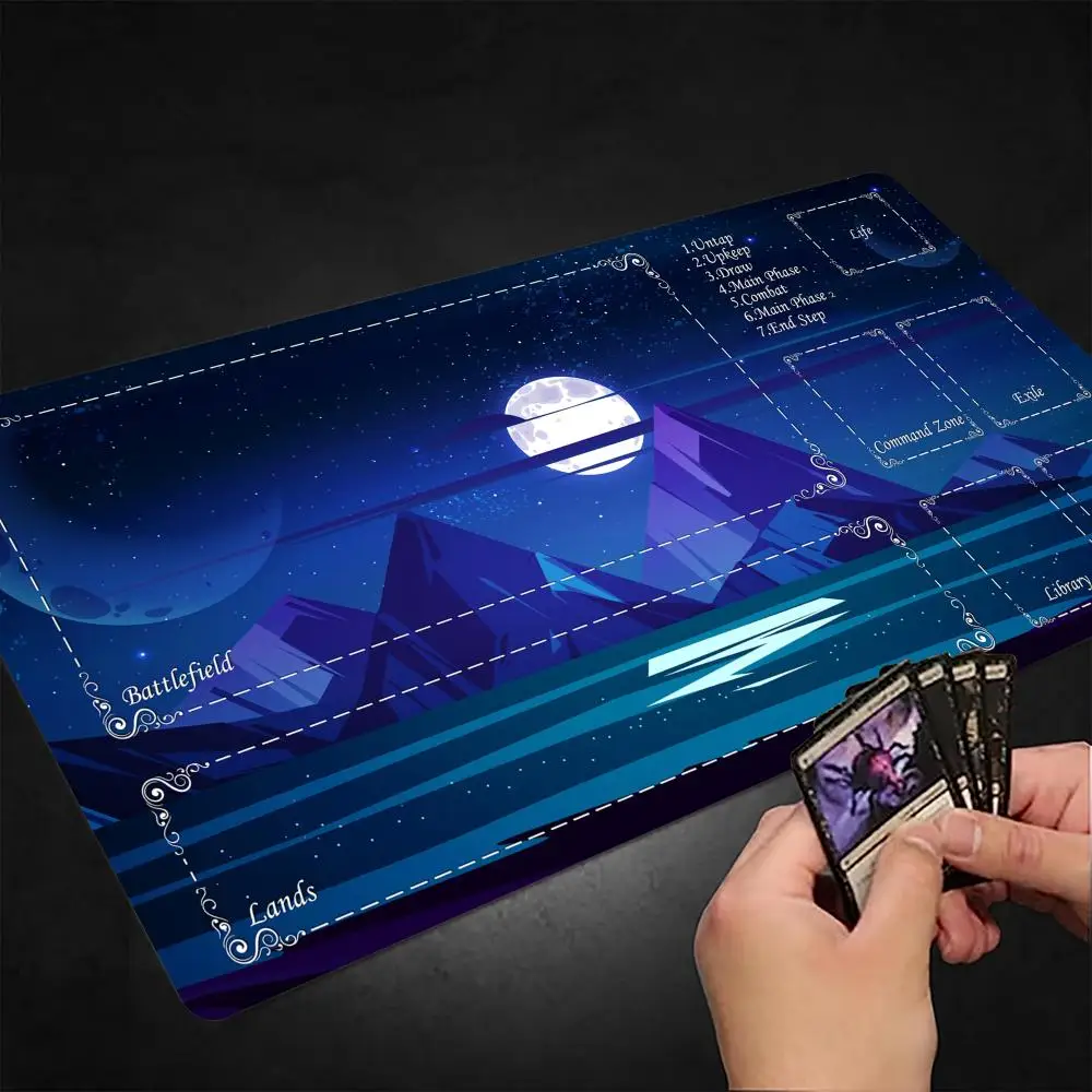 Mysterious starry sky landscape MTG Playmat Magic Card Mat with Stitched Edge Non-Slip Tabletop playmat Board Game Mat for TCG