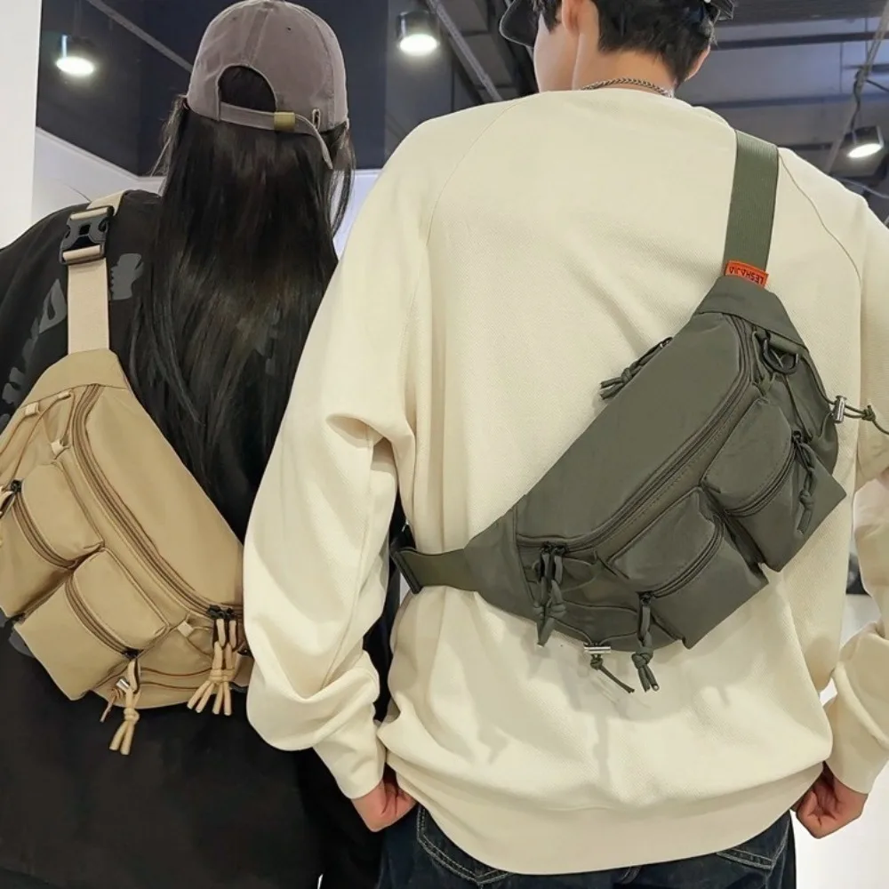 

Simple Nylon Men Waist Bag Y2k Adjustable Strap Multi-pocket Chest Bag Japanese Style Multi Functional Sports Fanny Pack Outdoor