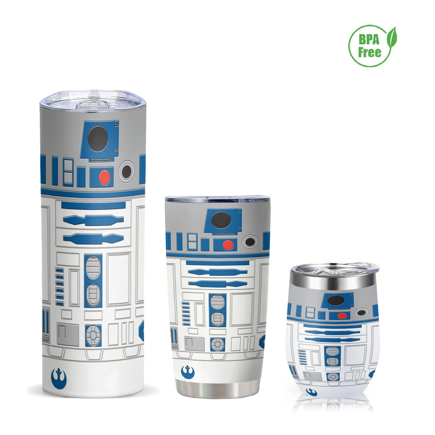 Vasos aislados de acero inoxidable con estampado de Robot R2-D2 de 20Oz, doble pared con tapa, para mantener el frío y caliente, regalos, botella de agua