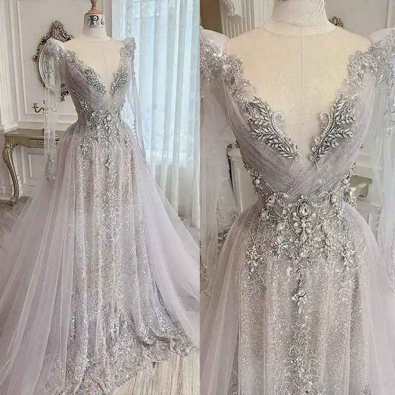 Shine A-Line Evening Dress Long Sleeve Prom Gowns Fashion Crystal Beads Satin Sexy Prom Dress vestidos de novia Size Customized
