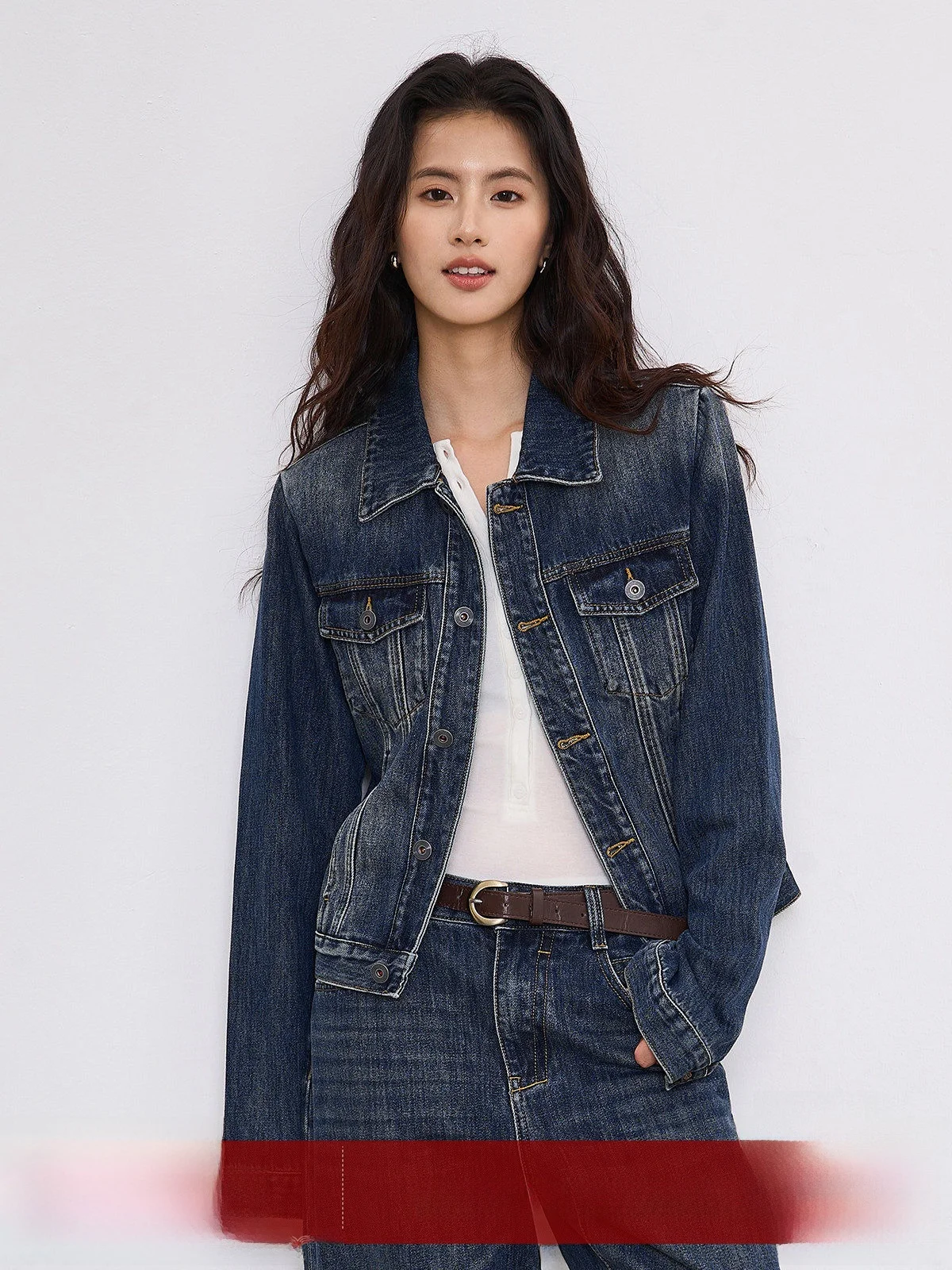 

MoZao Vintage k Blue Slim Fit Denim ort Jaet Women's 2025 Autumn Small Size Stand Collar Button up Top Casual Wear