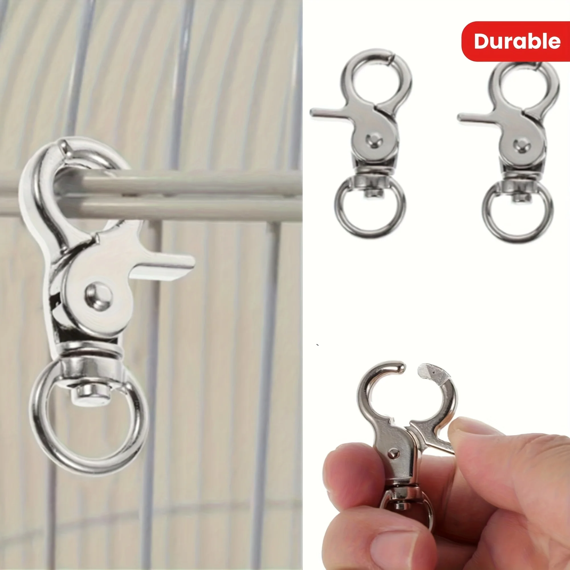 8pcs Durable Stainless Steel Birdcage Locks Rotating Spring Hooks Keychain Metal Latches for Cage Doors Bird Cage Accessories