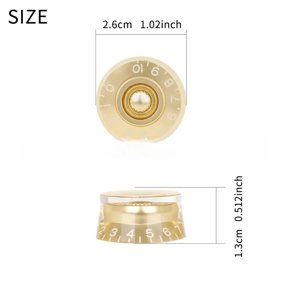 Electric guitar knob covers 9 pack ABS material with clear gold scale for volume and controls for multiple guitars