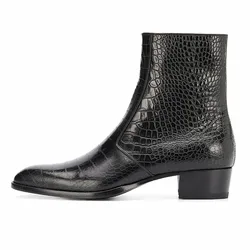 Genuine Leather Pionted Toe Crocodile pattern Cowhide Chealsea Boots Dress Wedding Man classical Wedding Botas