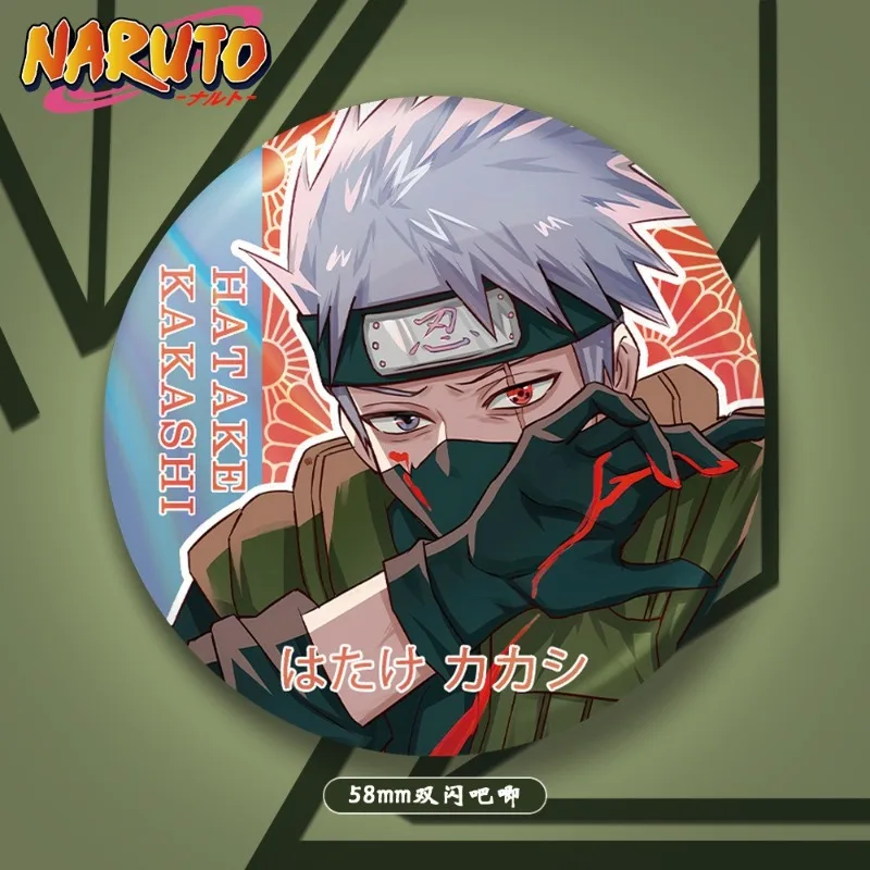 ناروتو الليزر بروش 58 مللي متر هاتاكي كاكاشي اوتشيها أوبيتو أنيمي عمل الشكل الملابس الشكلية على ظهره دبوس الديكور الأطفال هدية