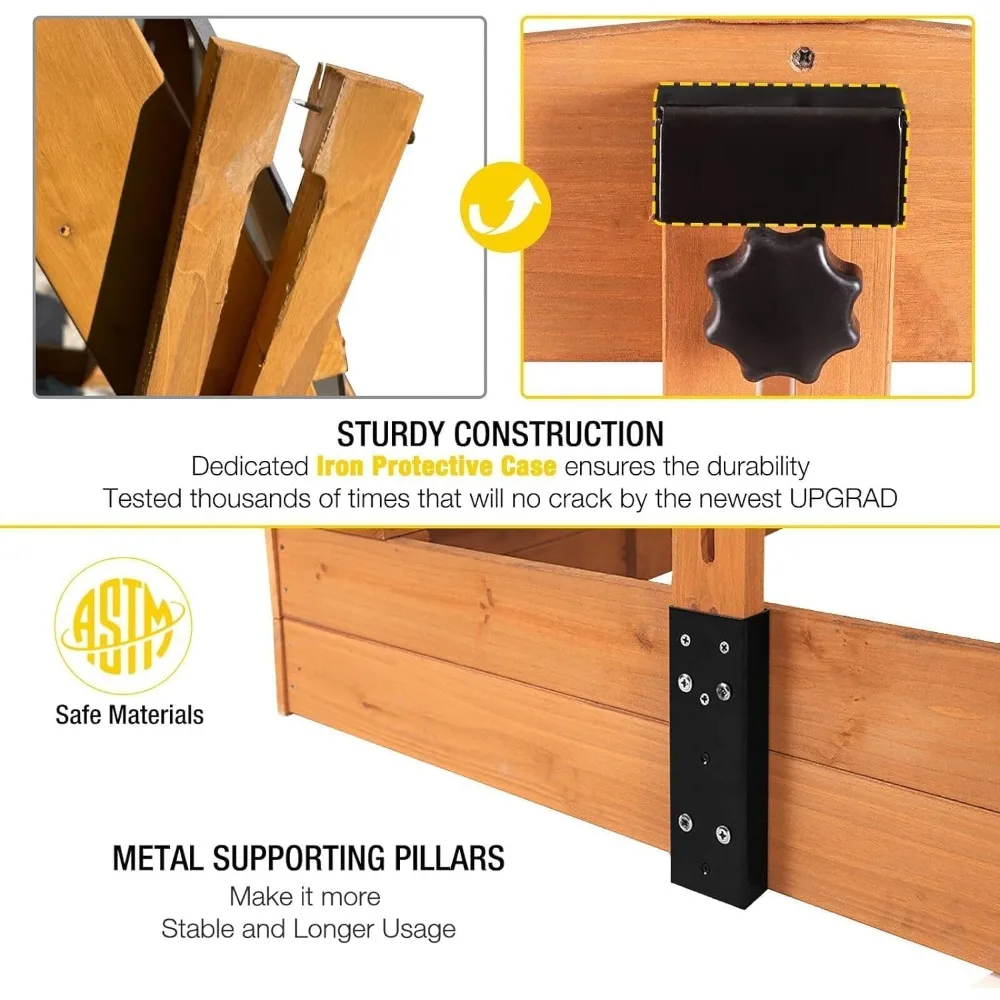 Kids Sand Boxes with Canopy Sandboxes with Covers Foldable Bench Seats, Children Outdoor Wooden Playset