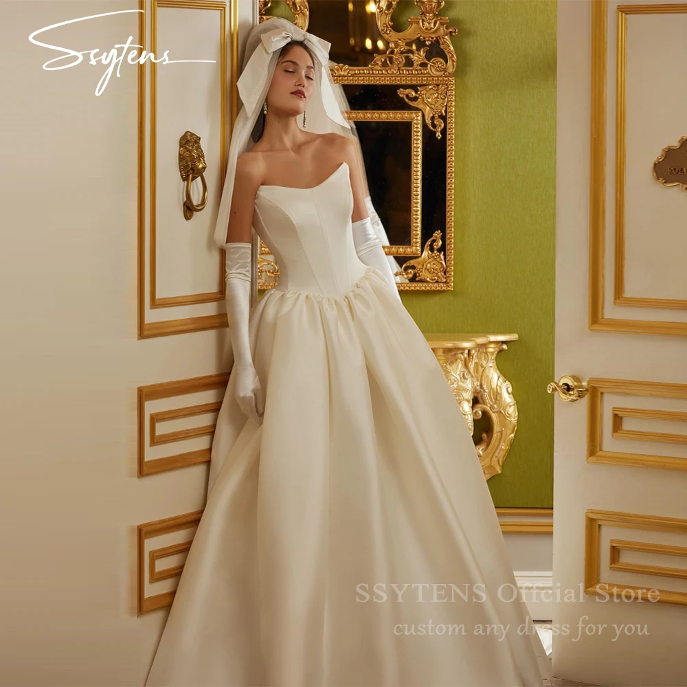 SSYTENS Elegant Soft Satin strapless Bridal Gowns Civil Wedding Ceremony Dress Bespoke Sleeveless Princess Plus Bride Dresses