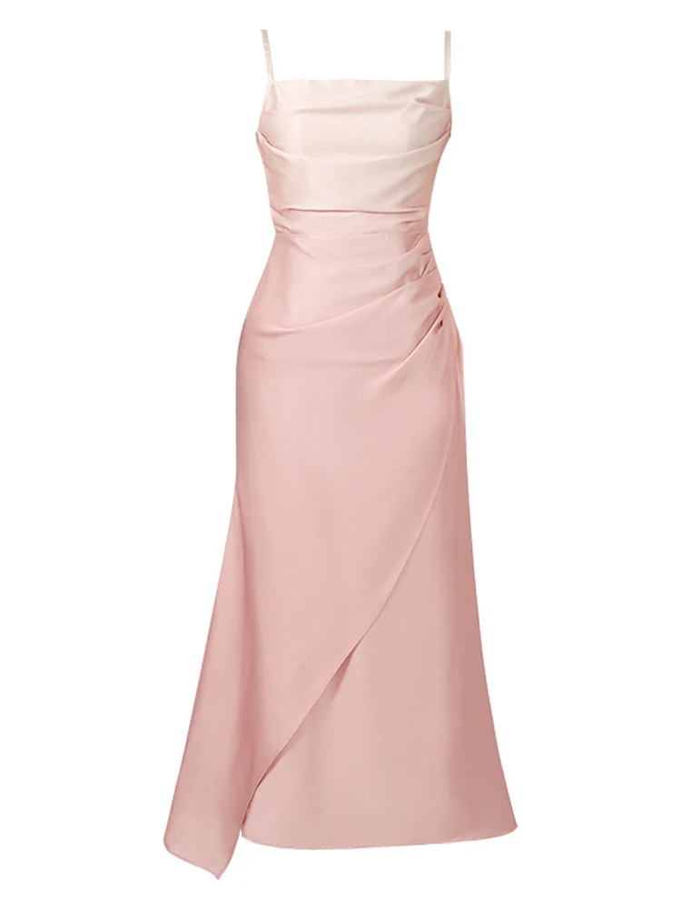 Summer Lady Beach Holiday Evening Dress Women Clothing Sweet Chic Sexy Strap Folds Slim Maxi Party Birthday Vestidos Fiesta Robe