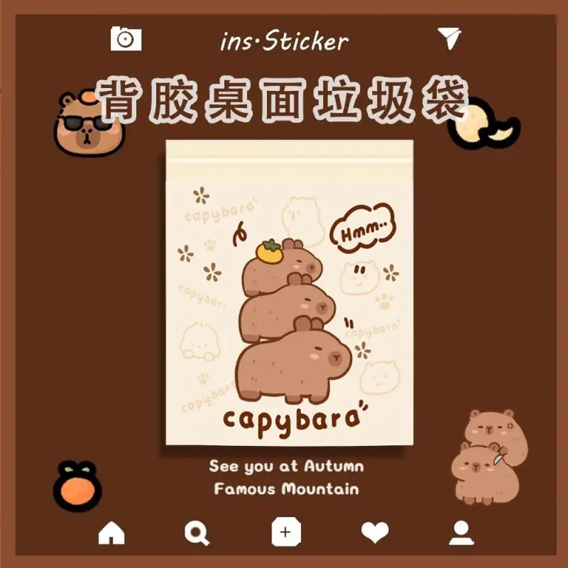 30Pcs/set Cute Capybara Car Garbage Bag Adhesive Type Car Storage Bag Student Desk Back Sticker Cleaning Bag Desktop Specific