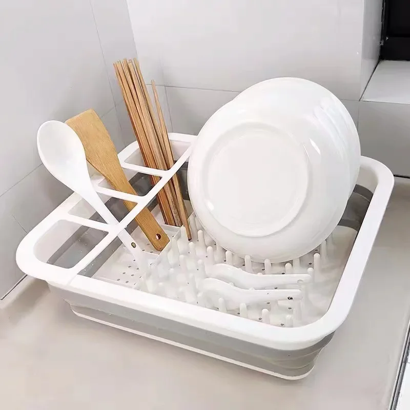 Dish Bowl Drainer Storage Rack Folding Draine Dinnerware Organizer Drainboard Dish Drying Rack Multifunctional KitchenCountertop