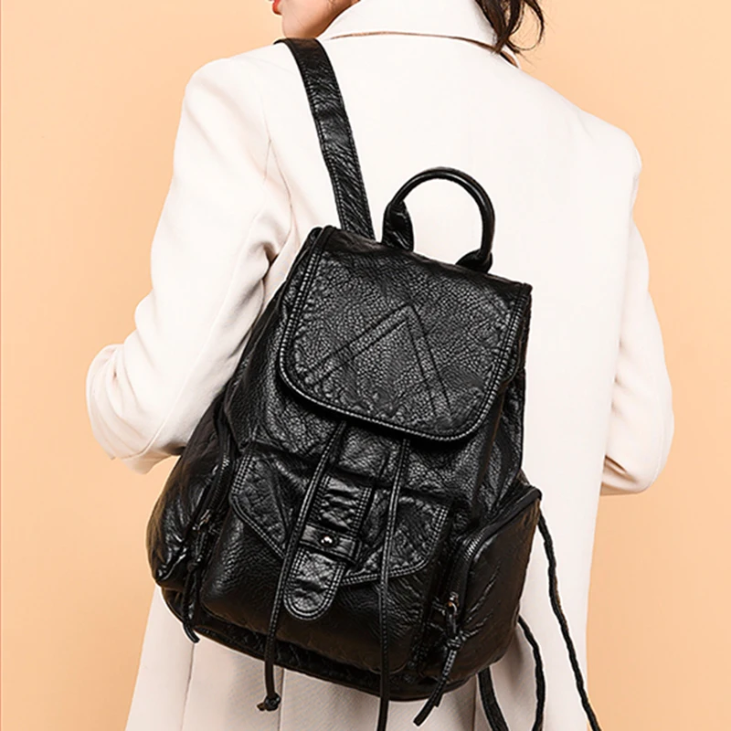 large-capacity-genuine-leather-double-shoulder-bag-women's-fashionable-sheepskin-backpack-soft-leather-british-style-backpack