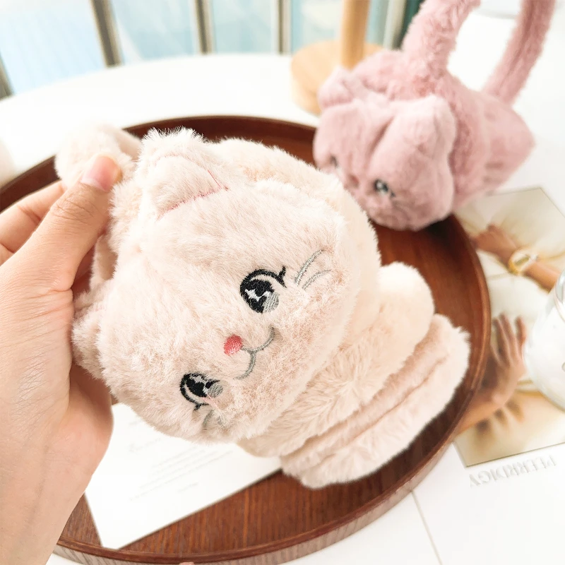 新しい女性用冬用漫画風かわいい猫のぬいぐるみイヤーマフ、暖かい厚手の柔らかい耳カバー、耳保護、暖かさを保つイヤーマフ、子供用
