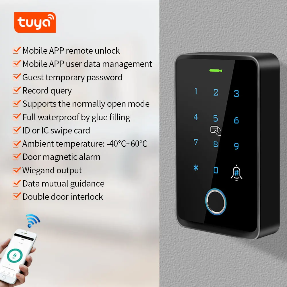 Tuya Wifi Fingerprint Keypad Rfid Card Reader Standalone Outdoor Waterproof For Phone App Remotely Control Door Access Control