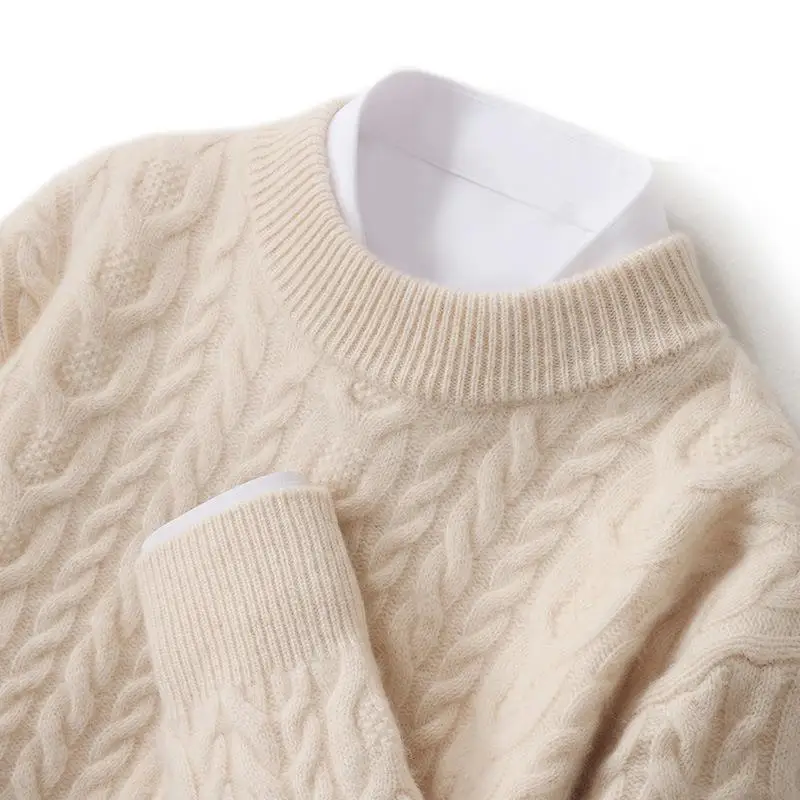 

Thiened Pure Wool Knitted Sweater Men's f High Collar Embroidered Pullover Casual Commute Sle Winter Faion Inner Wear