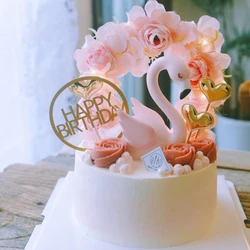 New Flamingo LOVE Flag Cake Decoration Flower Valentine's Wedding Cake Topper Birthday Party Baking Dessert Supplie Gift
