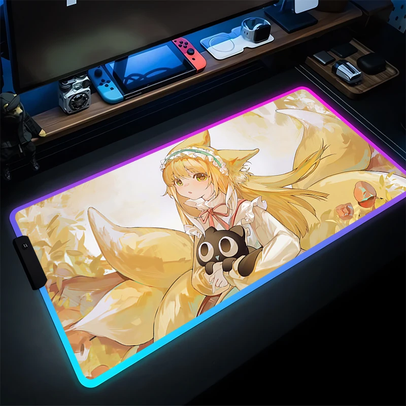 

HD Print Anime Mouse Pad LED Computer Gamer Rubber Mousepad Arknights Suzuran Keyboard Pad RGB PC Kawaii Extended Desk Mice Mat