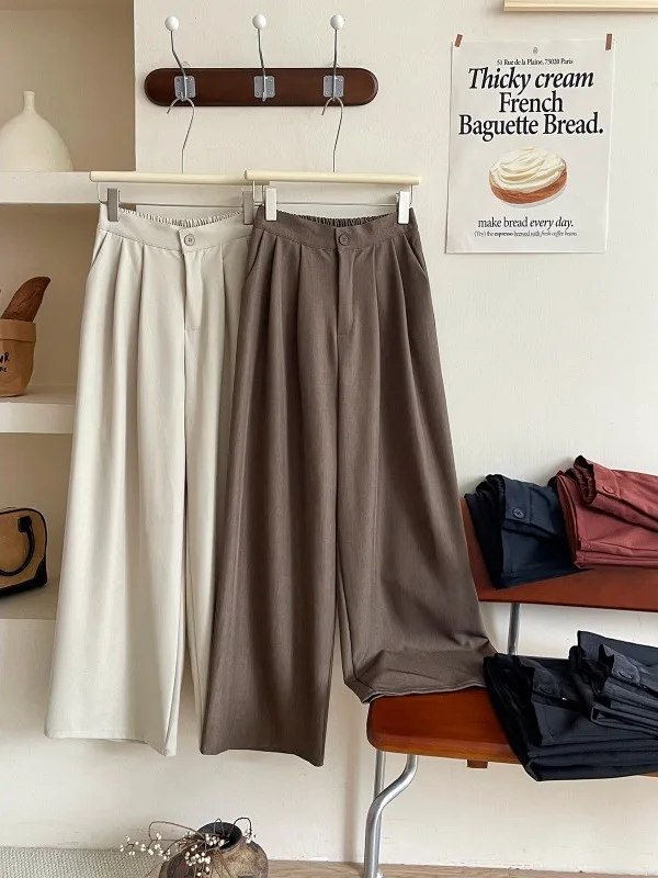 

plus Size Casual High Waist Pleated Wide Leg Pants Women's Summer Versatile Drapey Suit Long Pants Breathable No Ironing Needed