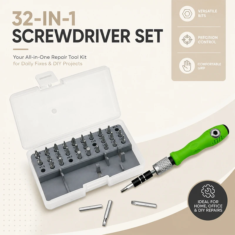Universal 32-in-1 Screwdriver Set Manual Repair Tool Kit with Magnetic Bits for Mobile Phone Computer Electronics DIY Repair