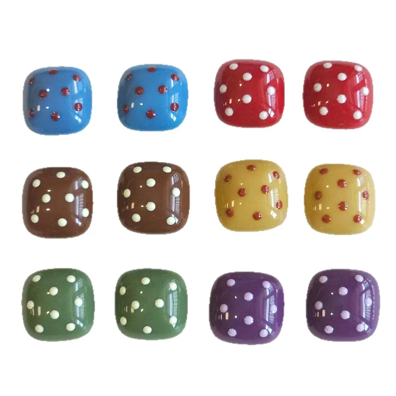 New arrived 50pcs/lot 16mm color dots pattern print geometry square shape resin cabochon diy jewelry garment hair accessory