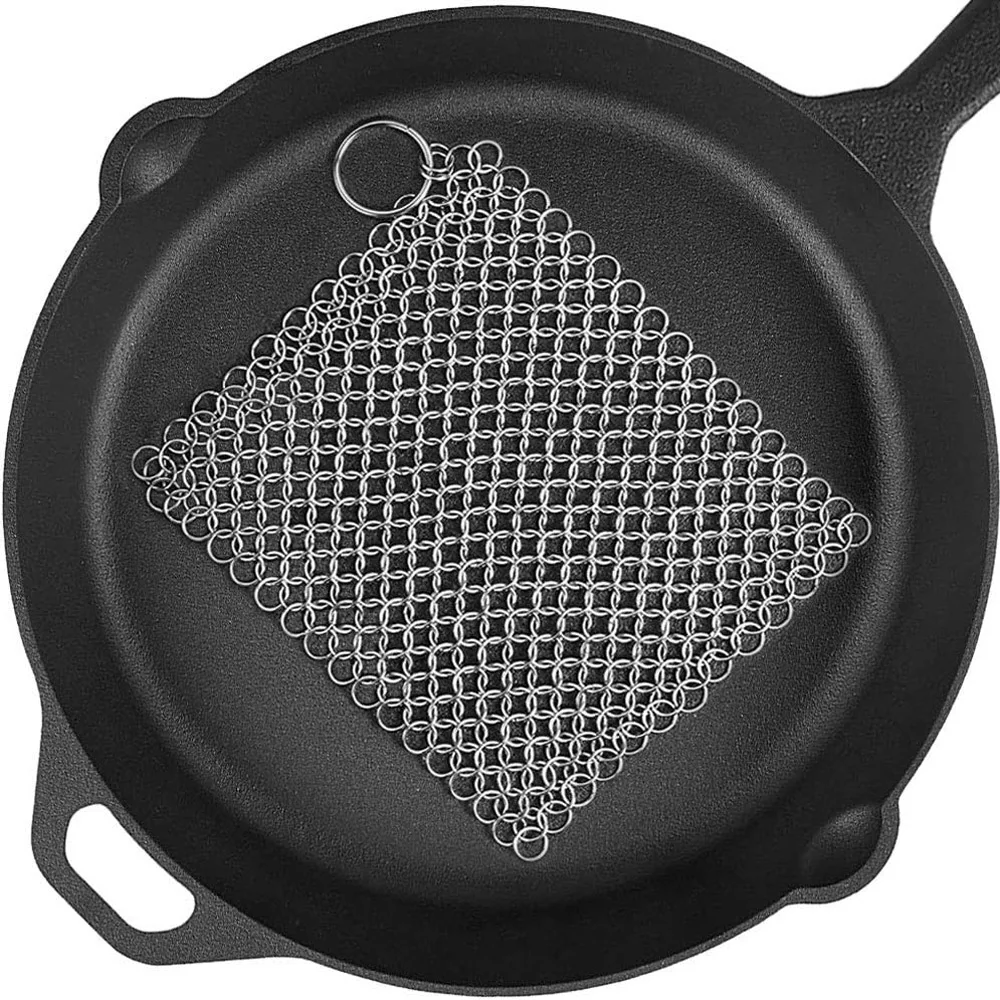 Cast Iron Cleaner, Premium 316 Stainless Steel Skillet Chainmail Scrubber for Cast Iron Pan Pre-Seasoned Pan Dutch Ovens Waffle