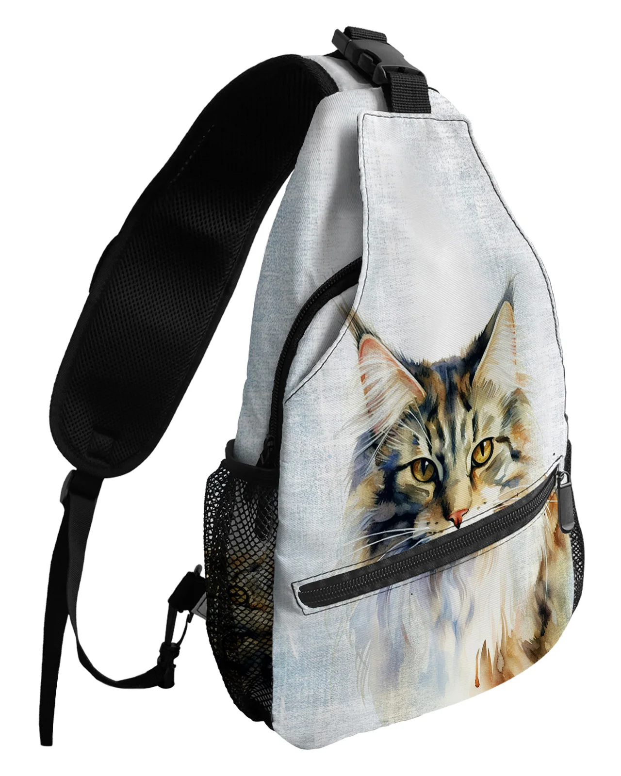 

Cat Watercolor Gradient Texture Chest Bags For Women Men Waterproof Messenger Bags Travel Sport One Shoulder Crossbody Bag