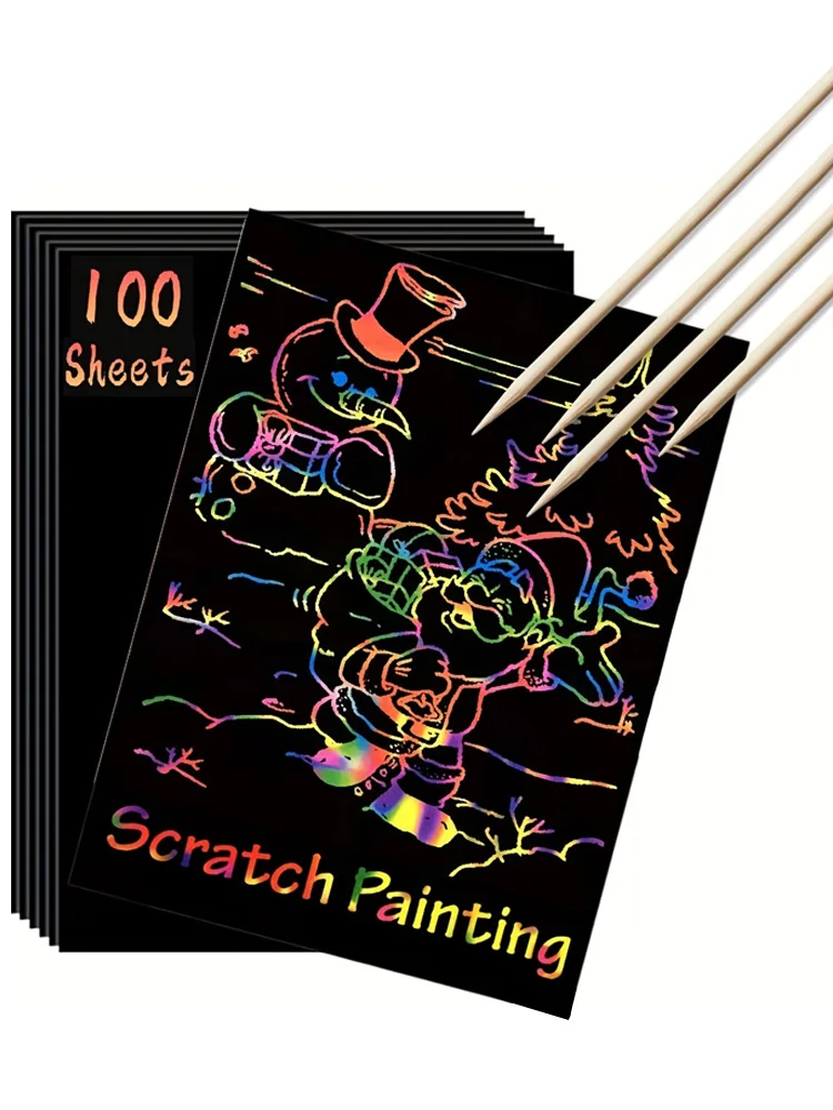 Scratch Paper Art - 100pcs Magic Scratch Off Craft Kit, Rainbow Scratch Magic Drawing Set Paper Pad Board Supply For Children