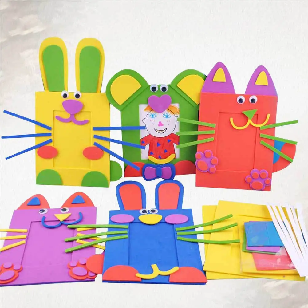 Moldura de foto de desenho animado, bolsa de material artesanal, padrão de cor aleatória, suprimentos para artesanato diy, material educacional para crianças