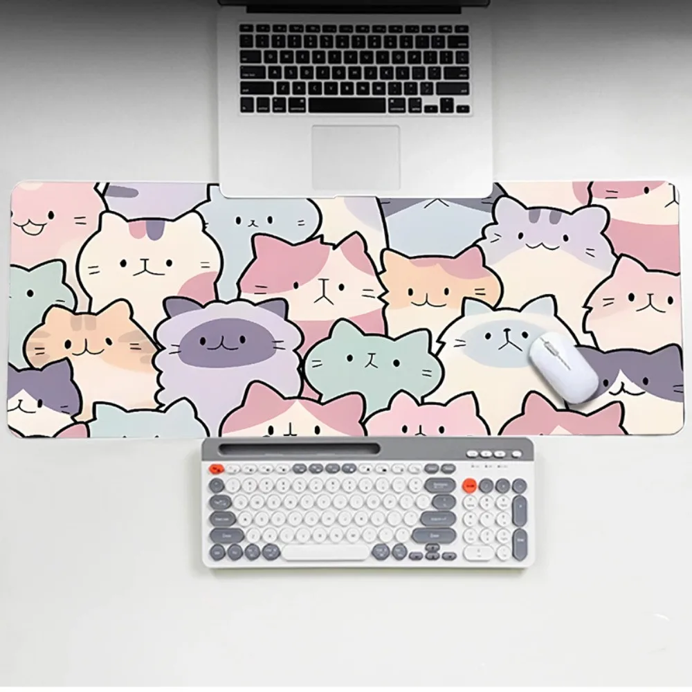 

Cute cartoon cat pattern mouse pad - Soft pink, light blue and lavender color aesthetic desk pad alfombrillas gaming