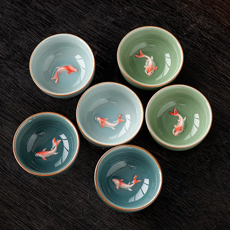 Every year in Geyao, there are fish, small tea cups, handmade single koi fish, tea cups, cracked ice, tea tasting cups, tea cups