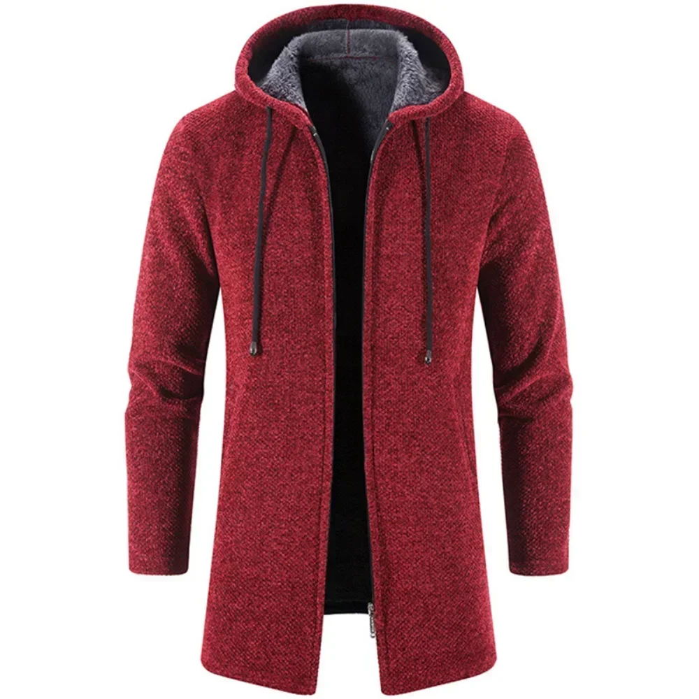 Men Autumn Winter Long Windbreaker Cardigan Coat 2023 Knitted Sweater Jacket  Fleece Hoodies Zipper Cardigan Overcoat 4XL-M