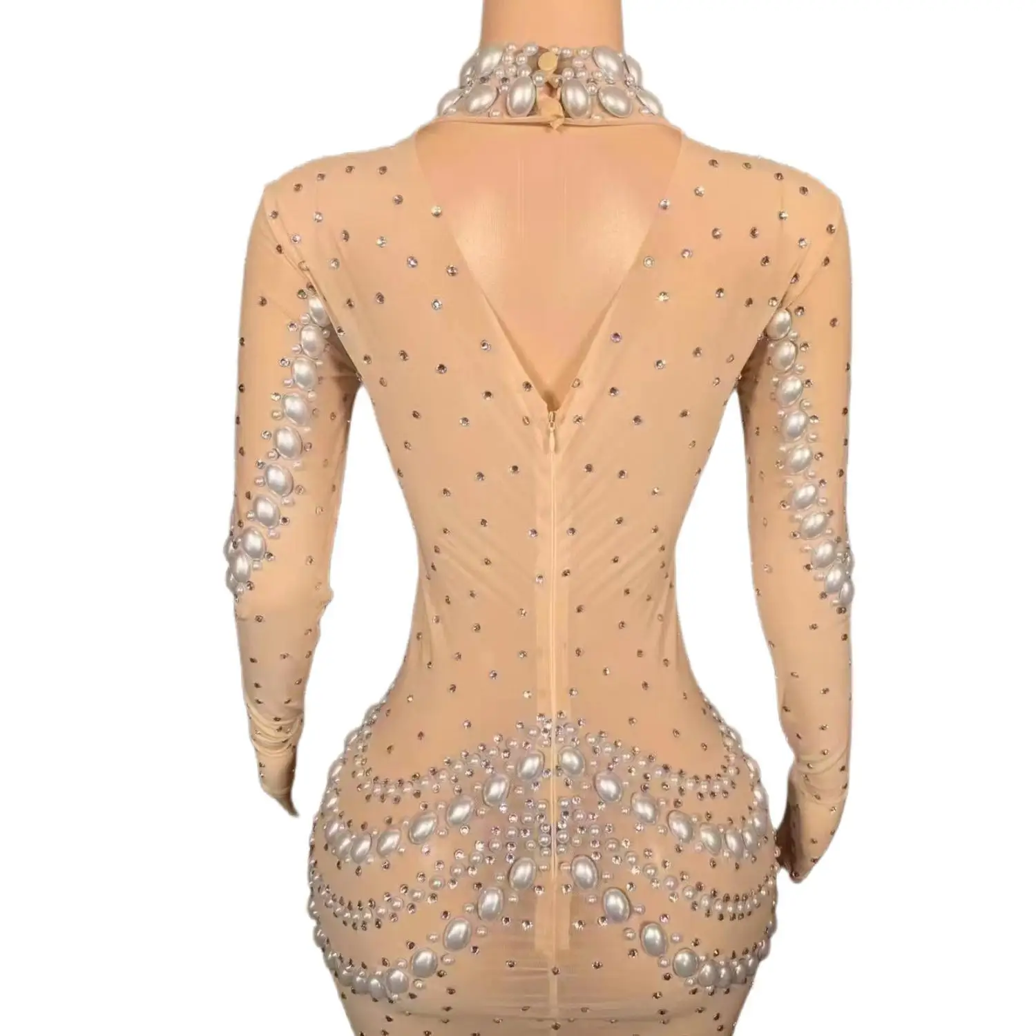 Funkelnde Strass Perlen Perlen Mesh Kleid für Frauen sexy Abend Hochzeit Geburtstag feiern Ballkleid Fotoshooting tragen Longzi