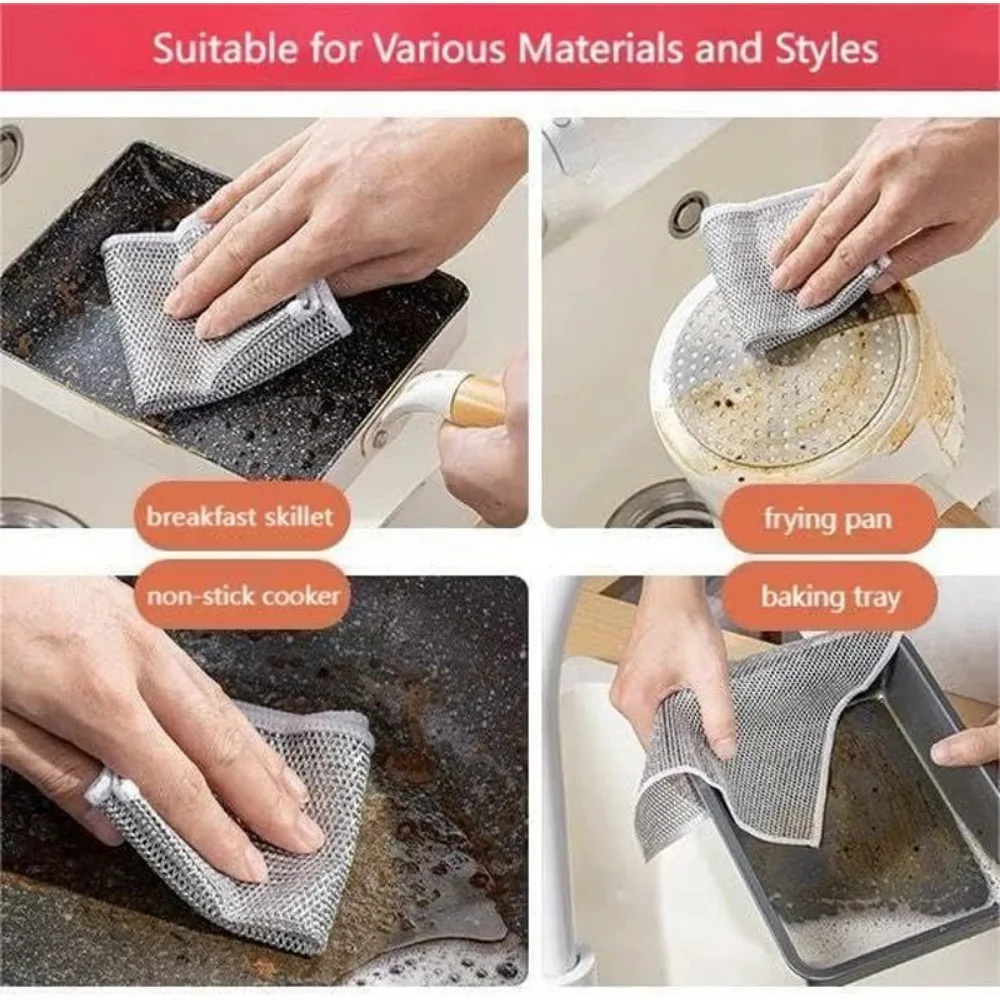 Dish Cloth Rust Removal Cleaning Cloth Kitchen Magic Dishwashing Towel Metal Steel Wire Cleaning Rag Microwave Stove Clean Tools