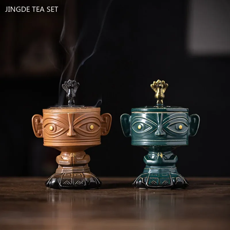 Chinese Sanxingdui Incense Burner Tea Pet Home Tea Tray Decoration Retro Ceramic Incense Burner Decor Boutique Tea Accessories